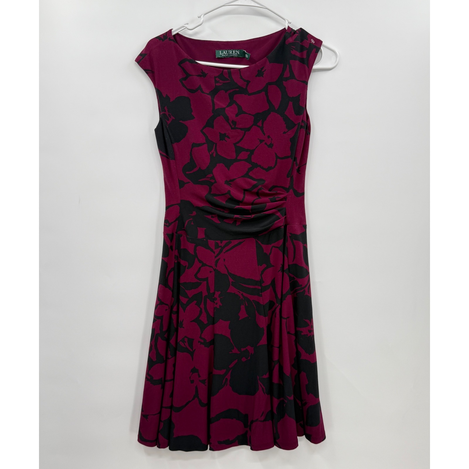 Lauren Ralph Lauren Dress Floral Burgundy Black Sleeveless Party Cocktail